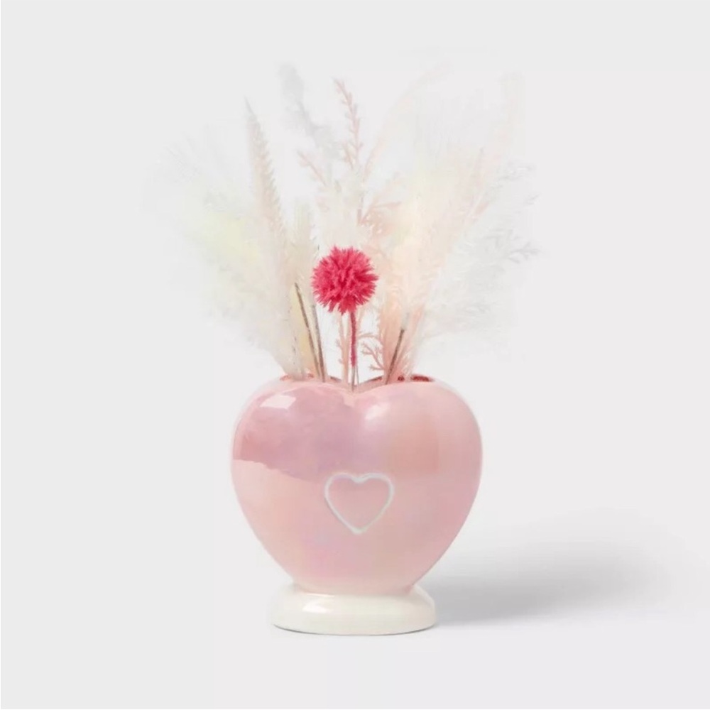 14" Iridescent Heart Vase with Faux Botanicals Valentine's Day - Spritz